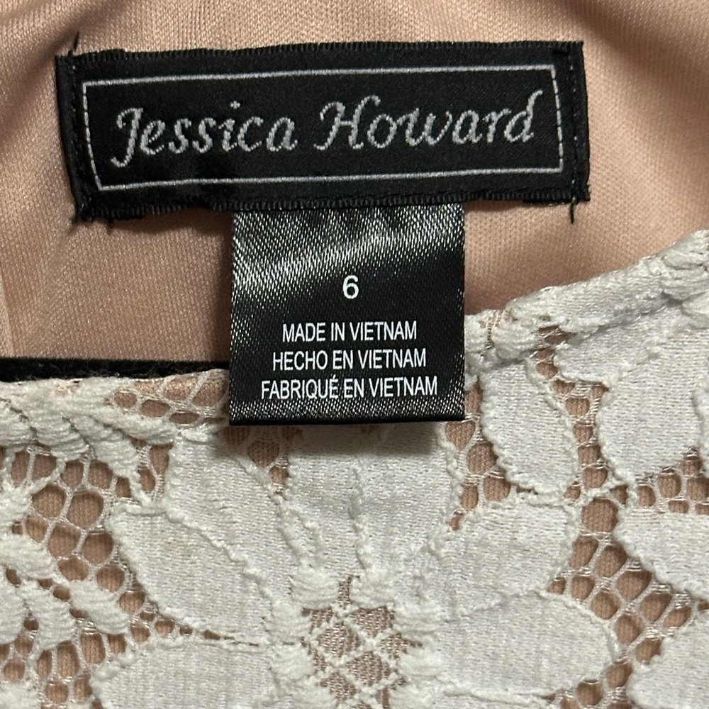 Jessica Howard Women’s White and Tan Lace Floral Long Sleeve Sheath Dress size 6 - Picture 4 of 8